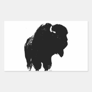 Pegatina Rectangular Búfalo de Bison Black & White Pop Art