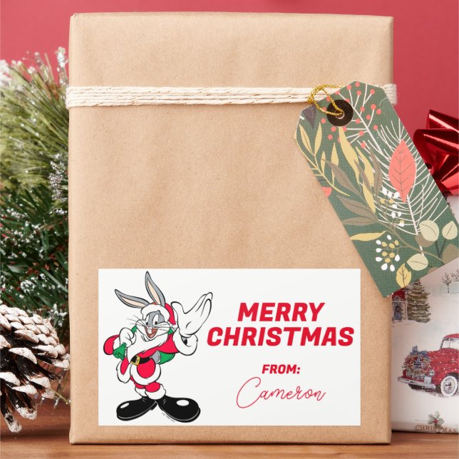 Pegatina Rectangular BUGS BUNNY™ Santa Waving | Felices fiestas (Vacaciones)
