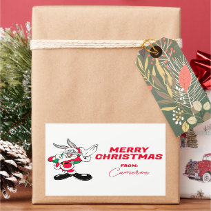 Pegatina Rectangular BUGS BUNNY™ Santa Waving   Felices fiestas