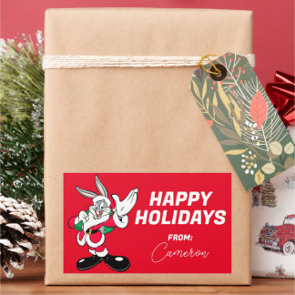 Pegatina Rectangular BUGS BUNNY™ Santa Waving | Felices fiestas