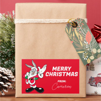 Pegatina Rectangular BUGS BUNNY™ Santa Waving | Felices fiestas