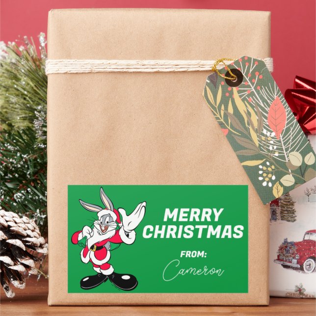 Pegatina Rectangular BUGS BUNNY™ Santa Waving | Felices fiestas (Vacaciones)