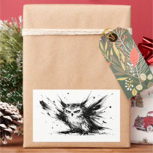Pegatina Rectangular Búho Enojado Explosivo Diseño de Pájaro con Pincel