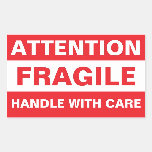 Pegatina Rectangular Bulk Attention Fragile Stickers (Handle with Care) (Anverso)