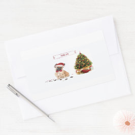 Pegatina Rectangular Bulldog francés curioso Navidad perro con árbol