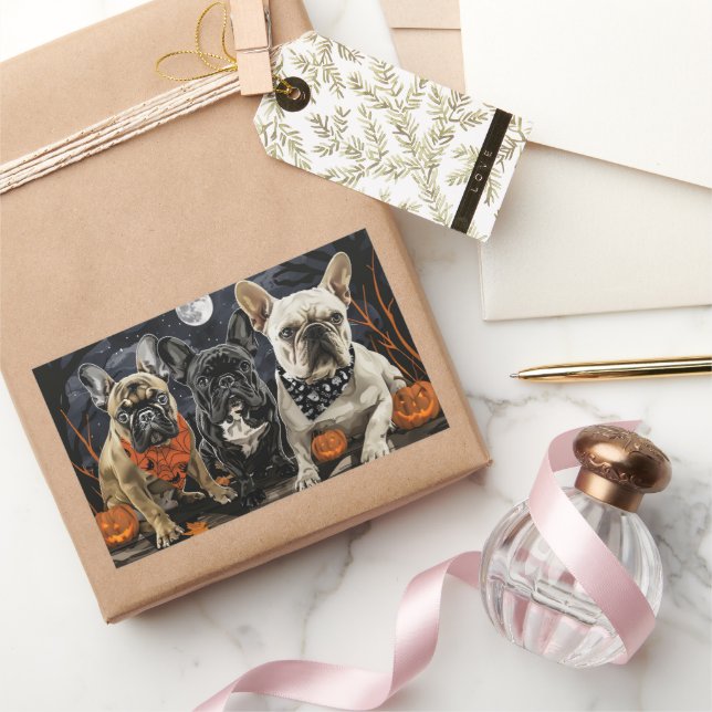 Pegatina Rectangular Bulldog francés Halloween Spooky (Regalar)