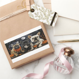 Pegatina Rectangular Bulldog francés Halloween Spooky