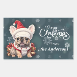Pegatina Rectangular Bulldog francés lindo Santa Hat Feliz Navidad