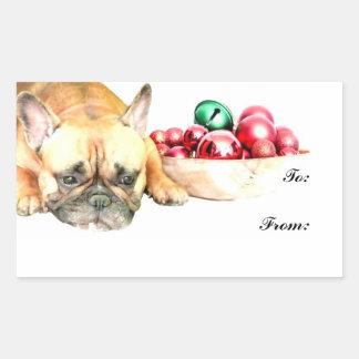 Pegatina Rectangular Bulldog francés navidades
