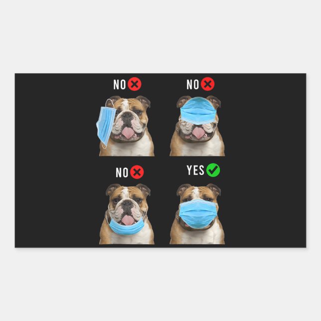 Pegatina Rectangular Bulldog inglés Derecha Usar tanque de máscara faci (Anverso)