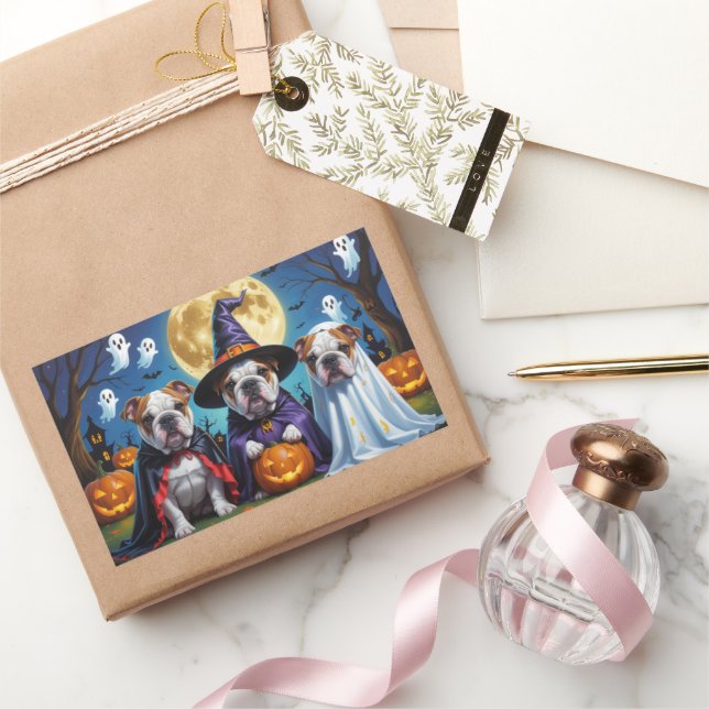 Pegatina Rectangular Bulldoges Calabaza Halloween Divertido (Regalar)