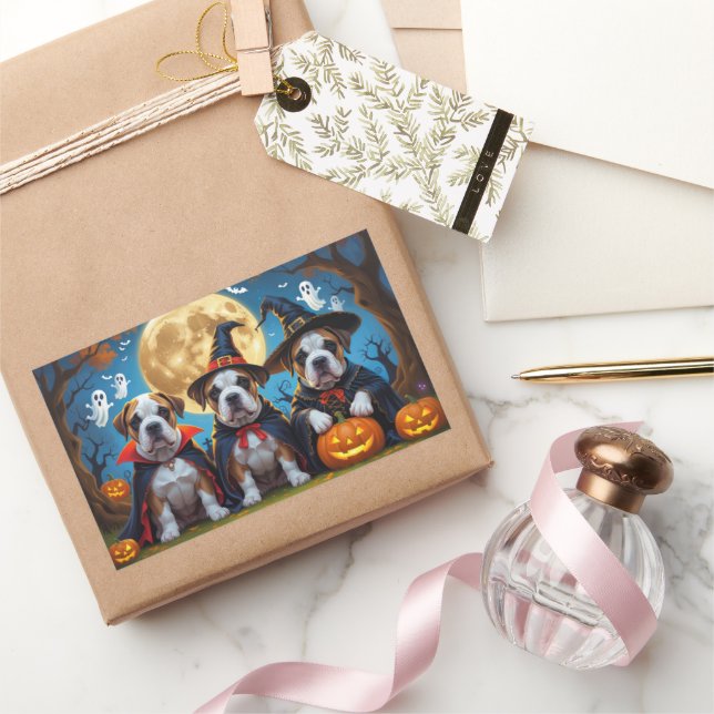 Pegatina Rectangular Bullmastiff Perros Calabaza Halloween Funny (Regalar)