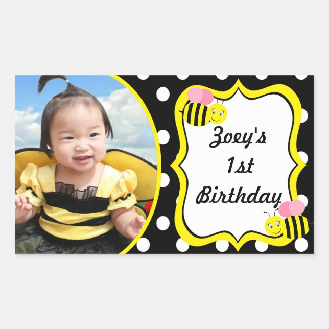 Pegatina Rectangular Bumble Bumble Bee - Rosa / Negro (Anverso)