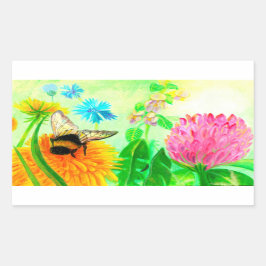 Pegatina Rectangular Bumblebee en dandelion