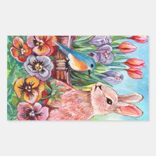 Pegatina Rectangular Bunny de primavera