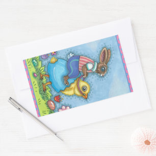 PEGATINA RECTANGULAR BUNNY ORIENTAL CORTE DE POLLO EN HUEVO AZUL, SILEN