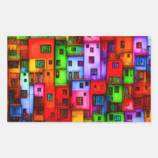 Pegatina Rectangular Bunte Häuser 3