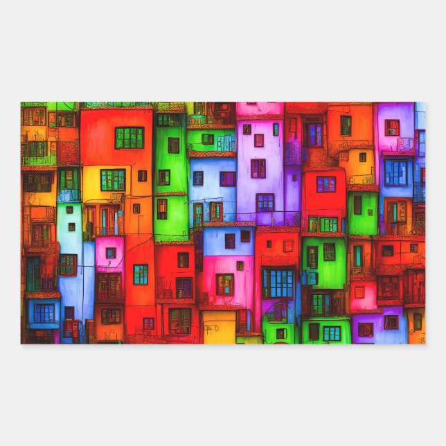 Pegatina Rectangular Bunte Häuser 3 (Anverso)