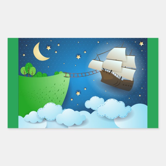 Pegatina Rectangular Buque volador al aterrizar (Anverso)