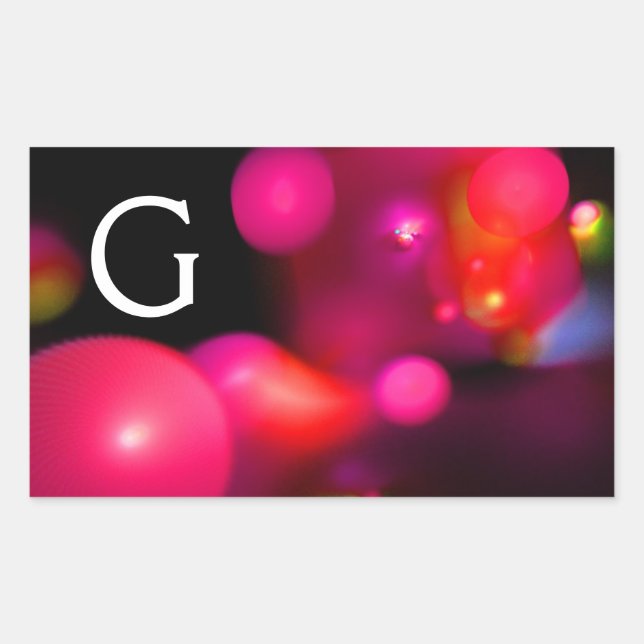 PEGATINA RECTANGULAR BURBUJAS FRACTALES NEGRAS PURPLE FUCHSIA PURPLE MO (Anverso)