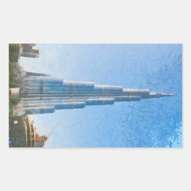 Pegatina Rectangular Burj Khalifa, pintura de Dubai (Anverso)
