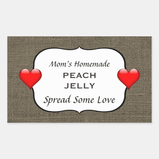 Pegatina Rectangular Burlap Peach Jelly Jam Canning Label (Anverso)