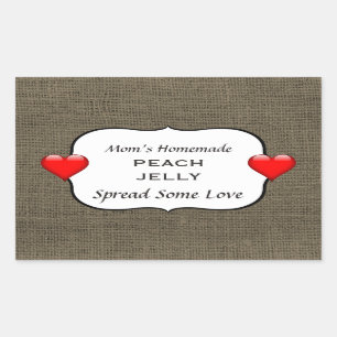 Pegatina Rectangular Burlap Peach Jelly Jam Canning Label