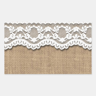 Pegatina Rectangular Burlap y Lace Rústicos