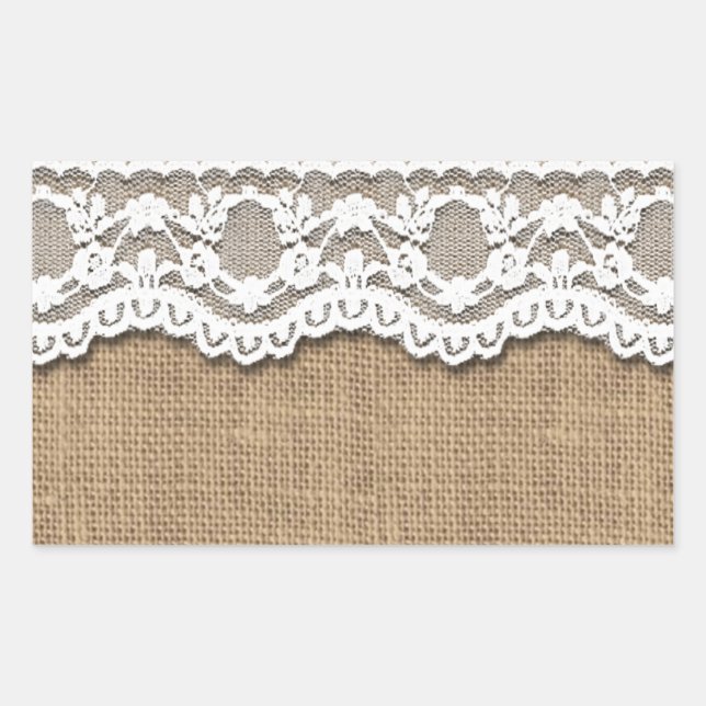 Pegatina Rectangular Burlap y Lace Rústicos (Anverso)