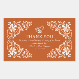 Pegatina Rectangular Burnt Orange Shabby Chic Thank You Wedding Sticker