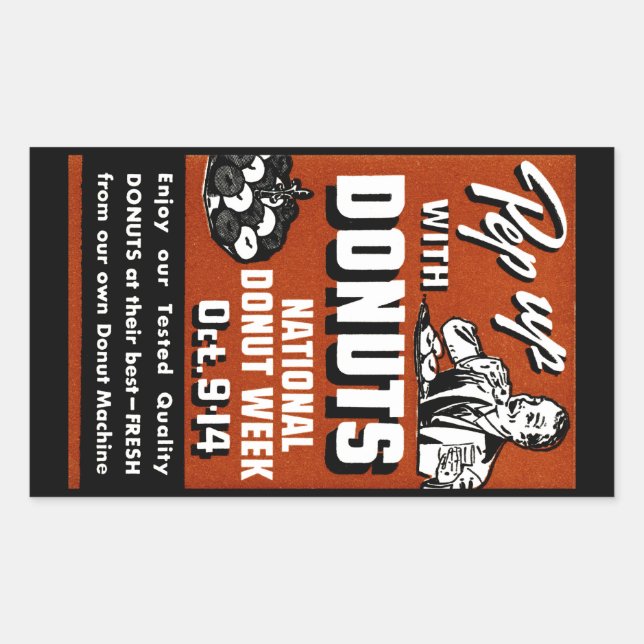 Pegatina Rectangular C. 1935 Pep Up with Donuts Poster (Anverso)
