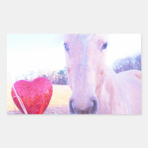 Pegatina Rectangular Caballo amarillo y corazón rojo