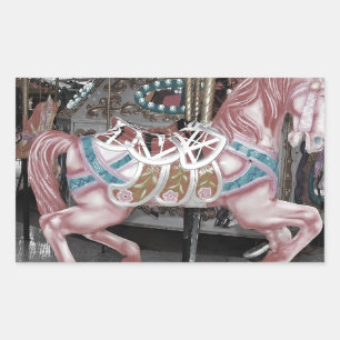 Pegatina Rectangular Caballo de carrusel rosa