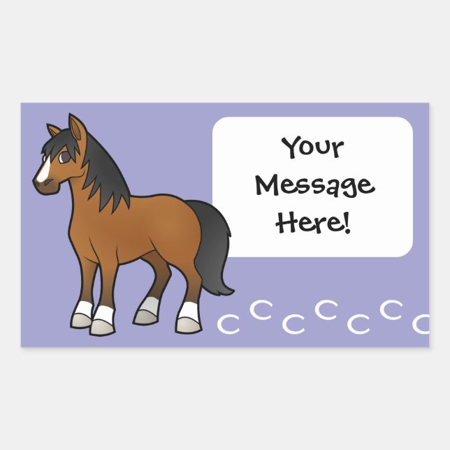 Pegatina Rectangular Caballo de Dibujos Animados (Anverso)