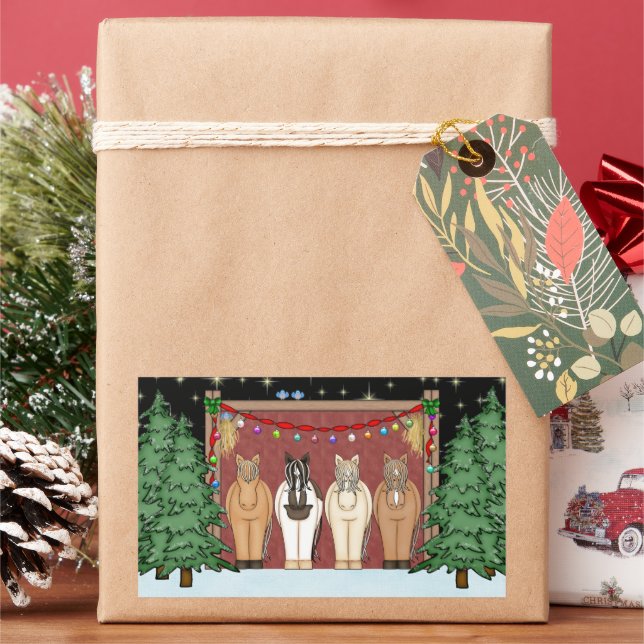 Pegatina Rectangular Caballo de Navidades de caballos de vacaciones (Vacaciones)