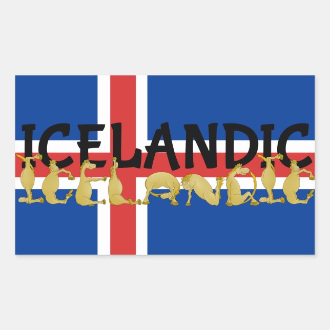 Pegatina Rectangular Caballo islandés | Bandera de Islandia (Anverso)