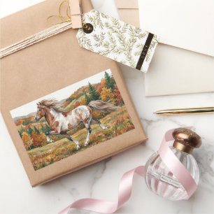 Pegatina Rectangular Caballo islandés Freya en bosque otoñal