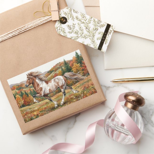 Pegatina Rectangular Caballo islandés Freya en bosque otoñal (Regalar)