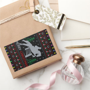 Pegatina Rectangular Caballo montando Feliz Navidad