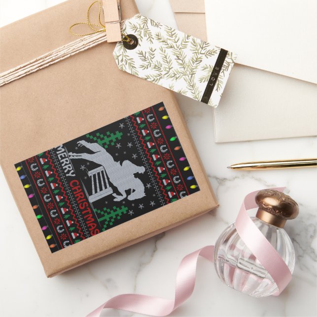 Pegatina Rectangular Caballo montando Feliz Navidad (Regalar)