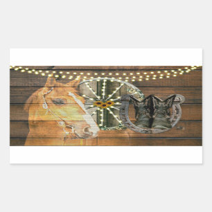 Pegatina Rectangular Caballo Occidental Herradura Caballo Vagón Cowboy