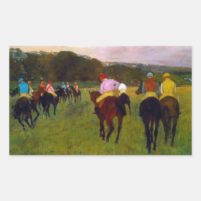 Pegatina Rectangular Caballos de carreras Edgar Degas en Longchamp (Anverso)