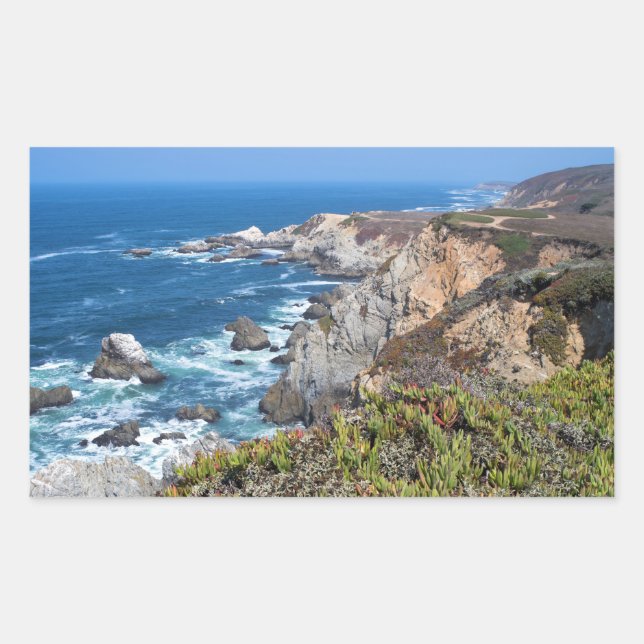 Pegatina Rectangular Cabeza de Bodega Rugged Coast and Trail (Anverso)