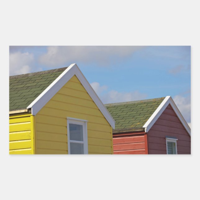 Pegatina Rectangular Cabinas de playa | Sur-mundo, Inglaterra (Anverso)