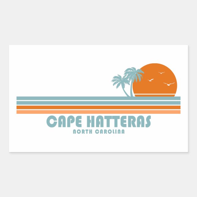 Pegatina Rectangular Cabo Hatteras North Carolina Sun Palm Trees (Anverso)