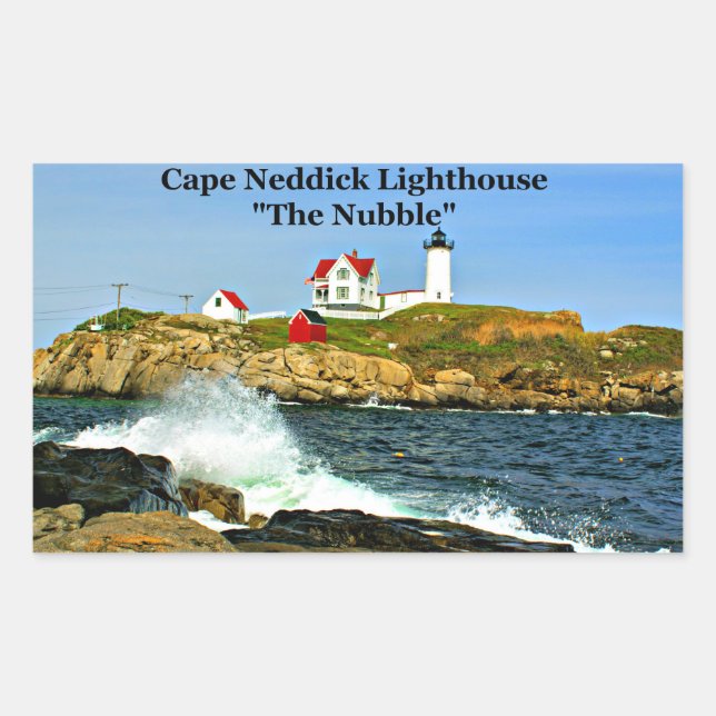 Pegatina Rectangular Cabo Neddick, "el Nubble", Pegatinas del faro (Anverso)