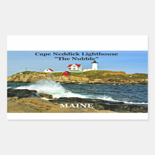 Pegatina Rectangular Cabo Neddick, "el Nubble", Pegatinas del faro