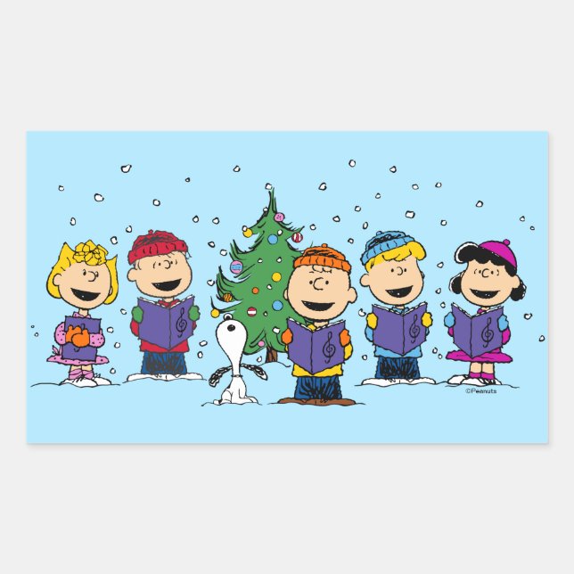 Pegatina Rectangular Cacahuetes | Alrededor del árbol de Navidad rectan (Anverso)
