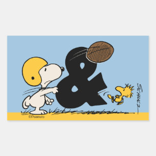 Pegatina Rectangular Cacahuetes   Fútbol Snoopy & Woodstock