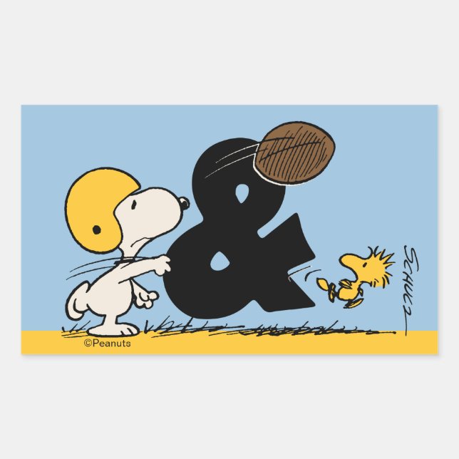 Pegatina Rectangular Cacahuetes | Fútbol Snoopy & Woodstock (Anverso)